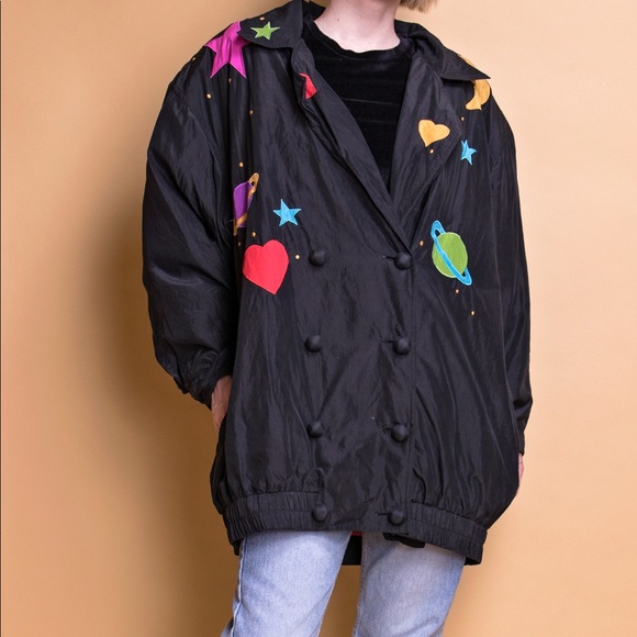 ❌SOLD❌Vintage 80s silk galaxy star print  jacket - Picture 3 of 6